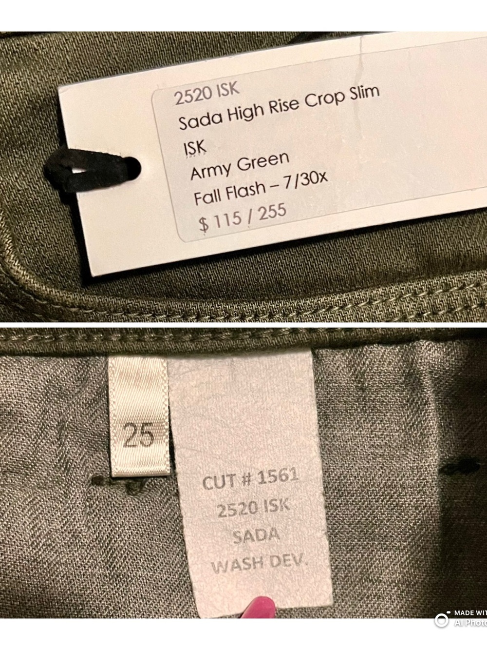 L'AGENCE NWT Sada High Rise Crop Slim Jeans Army Green Denim Size 25 Fits 26 - Picture 5 of 10